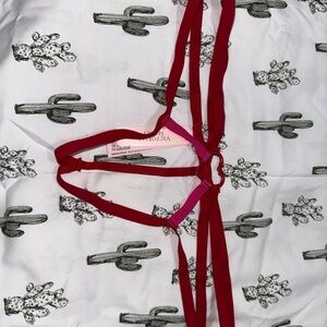 Victoria's Secret Red Pink Strappy Heart Hardware Crotchless V String